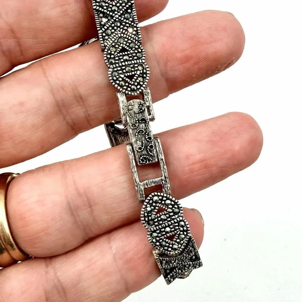 Vintage Anjuli Sterling Silver & Marcasite Womens Cocktail Watch